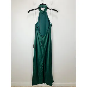Lulus Love in Your Life Emerald Green Satin Halter Maxi Dress Formal Large NWT thumbnail 7