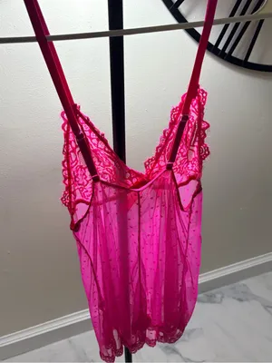 Hot Pink Lace & Mesh Babydoll Chemise - Women Intimates thumbnail 5