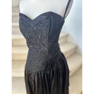 Vintage 80s Jessica McClintock Gunne Sax Black Lace Drop Waist Sweetheart Gown thumbnail 4
