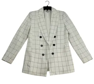 Bar III Womens Windowpane Double Breasted Blazer White Black Grid Suit Jacket‎ M thumbnail 1