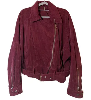 Free People Women's‎ Red Slouchy Dolman Corduroy Moto Jacket Size M thumbnail 1