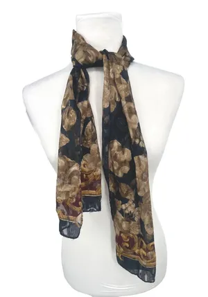 Vtg Liz Claiborne Black Floral Sheer Scarf Evening Cottagecore Grandma Coastal thumbnail 1