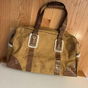 Bath Body Works Suede Faux Leather Croc Travel Duffle Bag Carry On Brown Tan 20" thumbnail 3