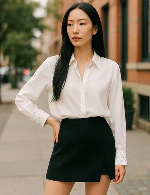 NWT ZARA Embellished Long Sleeve Chiffon Button Up Shirt White Medium thumbnail 1