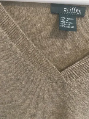 Griffin Cashmere V Neck Sweater Oatmeal Tan Size M thumbnail 3