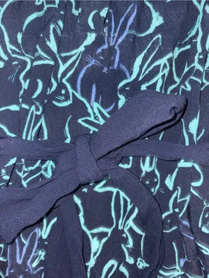 Maeve Navy Dress with Teal Bunny Print and Self-Tie Waist thumbnail 3