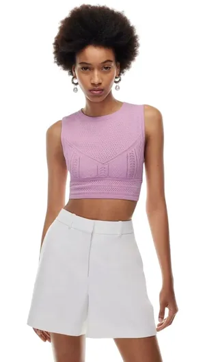Aritzia Babaton Women's Pink Pointelle Sleeveless Crop Top Size S thumbnail 1