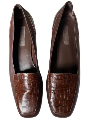 Enzo Angiolini‎ Brown Leather Croc Embossed High Vamp Loafers Women's 10.5N thumbnail 1