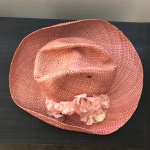 Vintage Liz Claiborne Pink Straw Cowboy Hat with Floral Flower Accent thumbnail 2