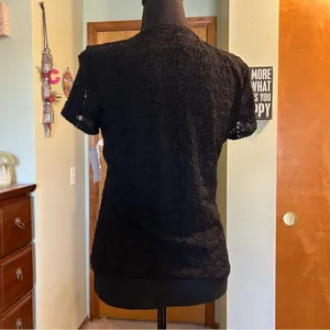 Biyaycda vintage dead stock black lace short sleeve top lined career size M thumbnail 4