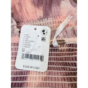NWT Free People Tessa Smocked Assymetrical Ruched Midi Dress Pink‎ Floral M thumbnail 6