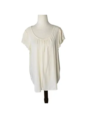 LC LAUREN CONRAD Beige Eyelet Sleeve Blouse thumbnail 3