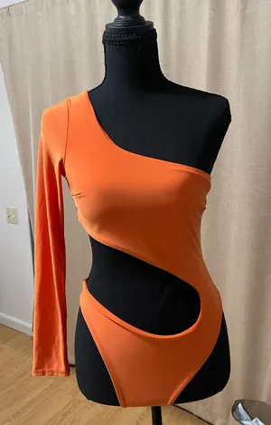 FashioNova One shoulder orange bodysuit thumbnail 1