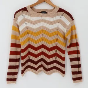 Chevron Stripe Loose Knit Sweater Womens Size M Beachy Coastal Transitional Fall thumbnail 1