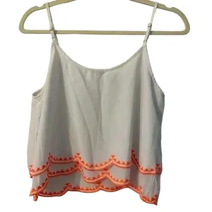 Charlotte Russe White Scalloped Midi Tank Top adjustable straps orange trim Sz M thumbnail 2