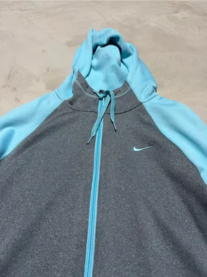Nike Light Blue and Gray Zip-Up Hoodie therma-fit medium thumbnail 2