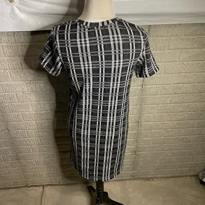 Zara Trafaluc Womens Black White Plaid Jacquard Check‎ Shift Dress Size Medium thumbnail 3