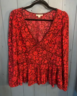 Knox Rose Crimson Floral Balloon Sleeve Blouse | XL thumbnail 1