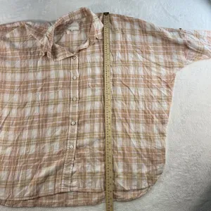American Eagle Sz L Shirt Oversized Linen Plaid Button Up Boho Relaxed Fit Top thumbnail 16