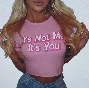 Pink “It’s Not Me It’s You” crop top, size S Barbiecore boho Y2K western beach thumbnail 4
