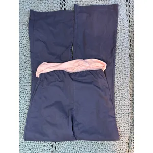 Navy Blue Pink Fold Over Waistband Flare Yoga Pants Small Style 84809J thumbnail 3