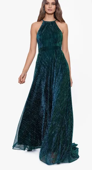 NEW NWT Betsy & Adam Mila Long Halter Metallic Green Dress size 0 thumbnail 1