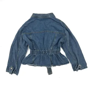 Drop Shoulder Denim Jacket Coat Trench Cardigan Blouse Loose Slim Waist thumbnail 7
