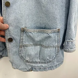Vintage 90s Women's Size XL‎ Denim Trench Chore Coat Light Wash Contrast Collar thumbnail 7