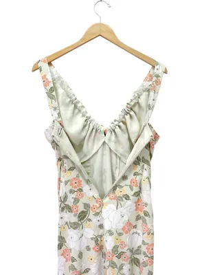 Abercrombie & Fitch Size XS Cinched Neck Slip Midi Dress Green Floral Satin Slit thumbnail 5