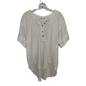 Free People We the Free White Heritage Henley Top Linen Cotton Oversized XS Boho thumbnail 2