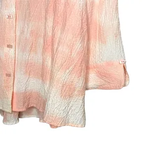 Habitat Clothes To Live In XL Peach Crinkle Textured Button Front Top Lagenlook thumbnail 2