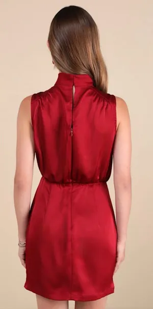 Lulus Red Satin Mock Neck Mini Dress NWT Size XS thumbnail 1
