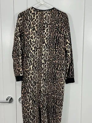 Nick and Nora Medium Brown, Black Animal Print Footed Onesie Pajamas thumbnail 6