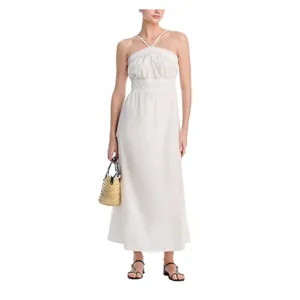 Aqua Womens Cotton Smocked Sleeveless Dress AQ08-01 White S thumbnail 6