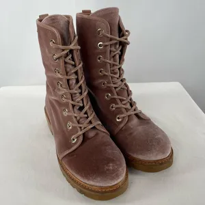 Stuart Weitzman Metermaid‎ Velvet Combat Boots in Candy Pink Size 7.5 thumbnail 6