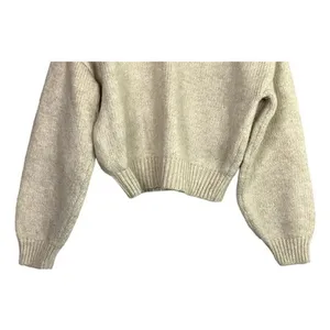 ZARA Cropped Ribbed Hems Long Sleeve Crew Neck Chunky Knit Sweater Small Cream thumbnail 4