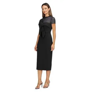 JS Collections Womens Roselle Bow Cocktail Mesh Sheath Dress 86113299 Black 10 thumbnail 11