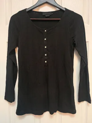 Hatch Maternity Breastfeeding Henley Long Sleeve Shirt Black Pointelle Size 2 thumbnail 1