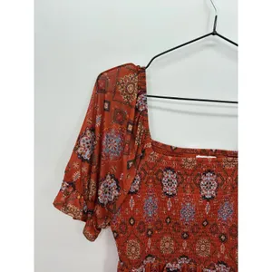 Maurices Womens Orange Babydoll Top‎ Sz L Boho Festival Peasant Fall Feminine thumbnail 5