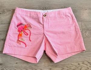 Lilly‎ Pulitzer Seersucker Callahan Shorts Lobster Applique Pink Cosmo Striped 0 thumbnail 1