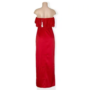 LOVERS + FRIENDS Sylvia Strapless Satin Gown, Flame Scarlet, Medium thumbnail 7