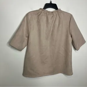 Ann Taylor faux suede top tan‎ women’s size medium business professional neutral thumbnail 5