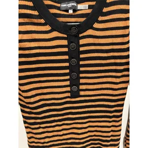 Karl‎ Lagerfeld Paris Ribbed Striped Henley Long Sleeve Thermal Top Designer thumbnail 3