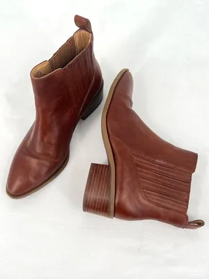 Crown Vintage Tolana2 Brown Leather Block Heel Chelsea Ankle Boots Booties 7.5 thumbnail 9