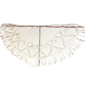 Vintage Pineapple Crochet Shawl Fringe Wrap Ivory Boho Festival One Size thumbnail 8