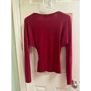 Norma Kamali Red Surplice Blouse Sz Sm Red Top Shirt Ruched Workwear thumbnail 5