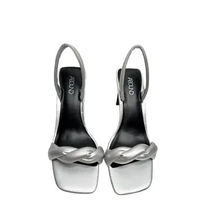 Abound Abryleigh Silver Metallic Braided Square Toe Block Heel Sandals 5.5M thumbnail 4