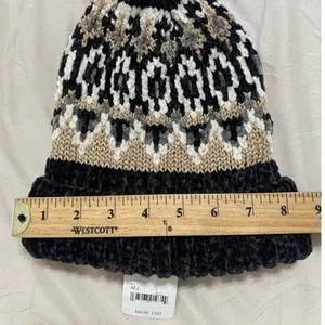 Free People Chalet Fairisle Pom Beanie Hat Black/Gold Metallic Combo One Size‎ thumbnail 11