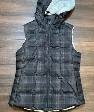 Patagonia Plaid Hooded Down Puffer Vest Black Grey Sherpa Lined Medium Gorpcore thumbnail 1