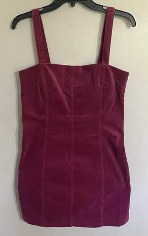 Forever 21‎ Magenta Corduroy Mini Dress Cutout Back Purple Sleeveless Size L thumbnail 1